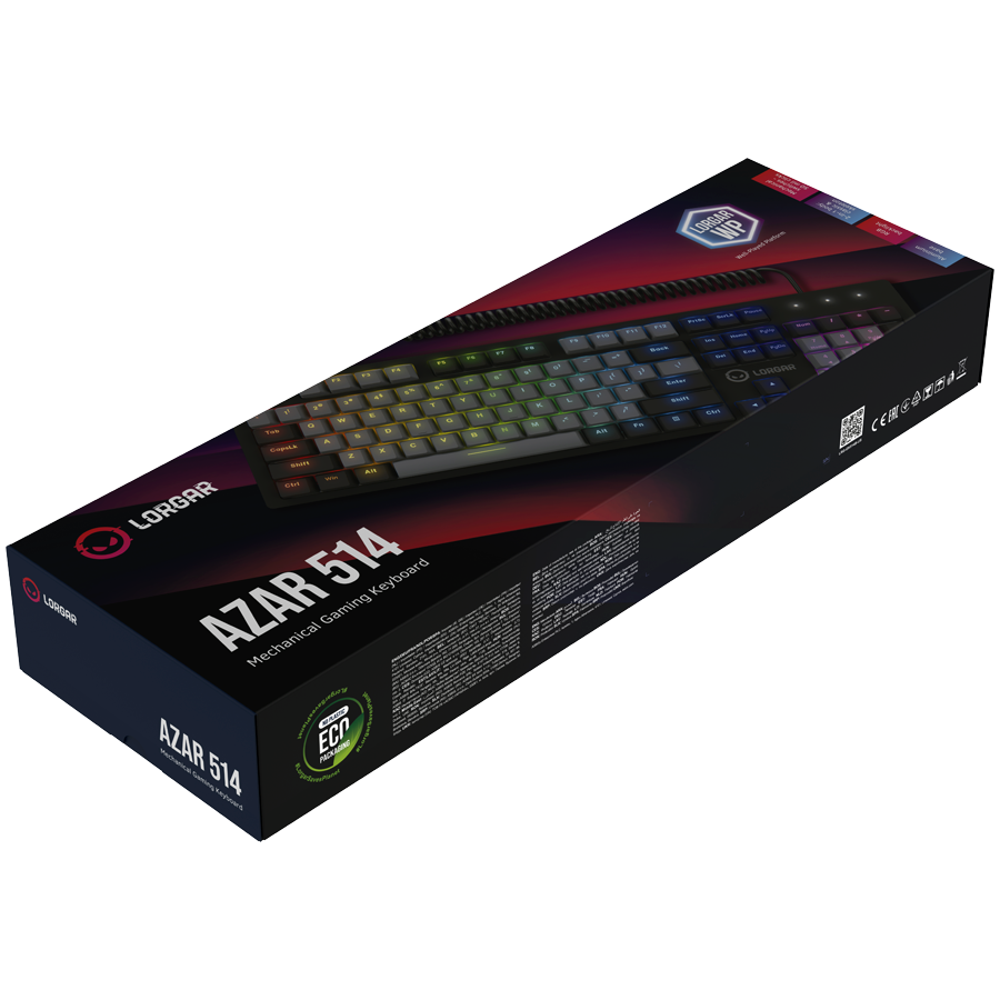 LORGAR Azar 514, Wired mechanical gaming keyboard, RGB backlight, 1680000 colour variations, 18 modes, keys number: 104, 50M clicks, linear dream switches, spring cable up to 3.4m, ABS plastic+metal,  [8]