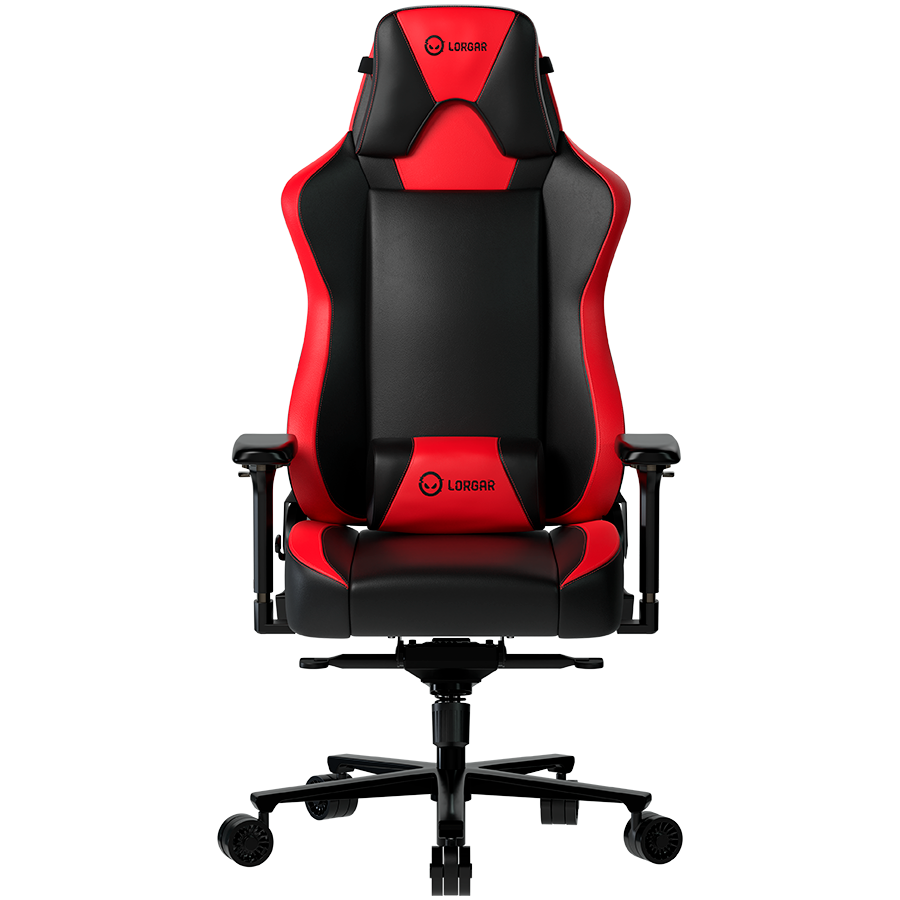 LORGAR Base 311, Gaming chair, PU eco-leather, 1.8 mm metal frame, multiblock mechanism, 4D armrests, 5 Star aluminium base, Class-4 gas lift, 75mm PU casters, Black + red [1]