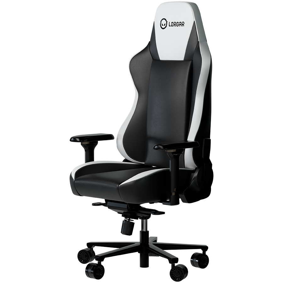 LORGAR Base 311, Gaming chair, PU eco-leather, 1.8 mm metal frame, multiblock mechanism, 4D armrests, 5 Star aluminium base, Class-4 gas lift, 75mm PU casters, Black + white [2]