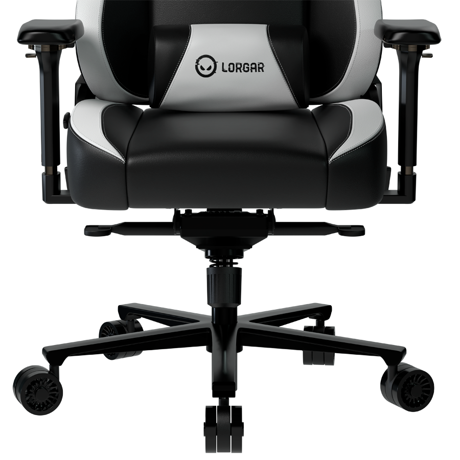 LORGAR Base 311, Gaming chair, PU eco-leather, 1.8 mm metal frame, multiblock mechanism, 4D armrests, 5 Star aluminium base, Class-4 gas lift, 75mm PU casters, Black + white [6]