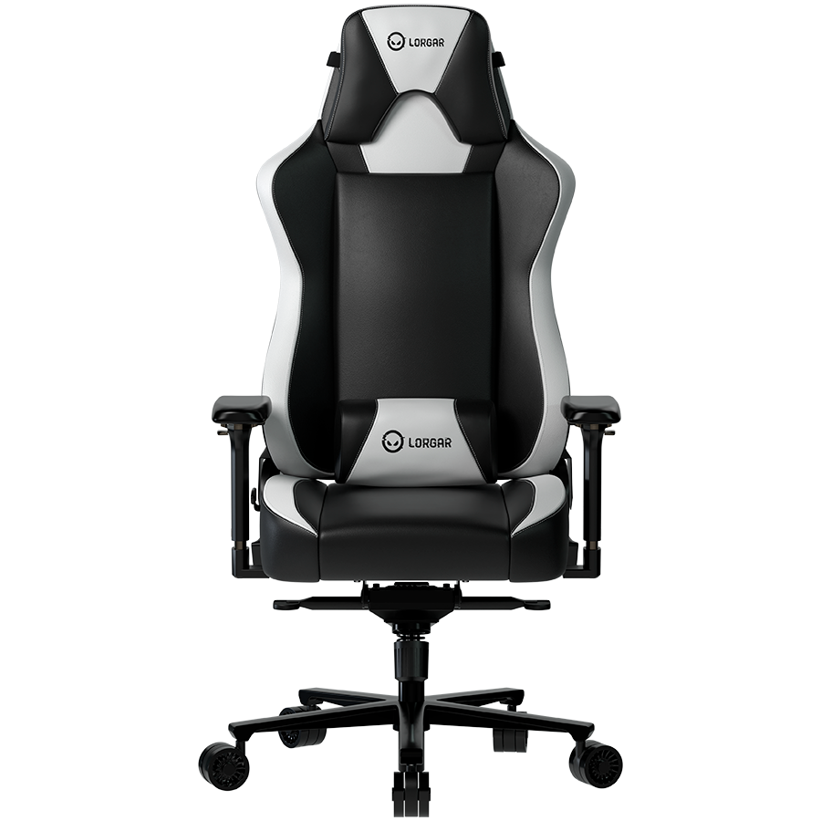 LORGAR Base 311, Gaming chair, PU eco-leather, 1.8 mm metal frame, multiblock mechanism, 4D armrests, 5 Star aluminium base, Class-4 gas lift, 75mm PU casters, Black + white [1]