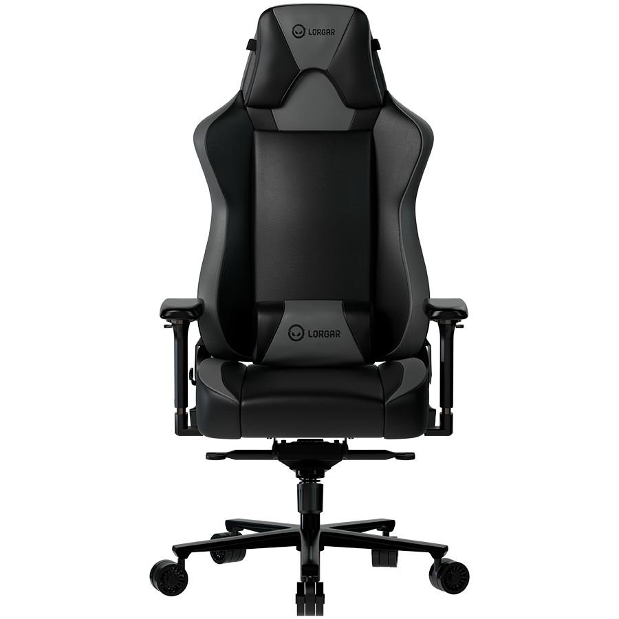 LORGAR Base 311, Gaming chair, PU eco-leather, 1.8 mm metal frame, multiblock mechanism, 4D armrests, 5 Star aluminium base, Class-4 gas lift, 75mm PU casters, Black + grey [1]