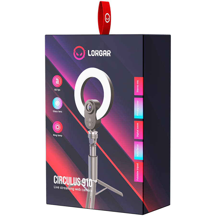 LORGAR Circulus 910, Streaming web camera, 5MP 2592X1944 max resolution, up to 60fps, 1/2.8", Sony STARVIS CMOS image sensor, full glass lens, 5.5'' built-in ring light (1700-14 000K), foldable tripod [6]