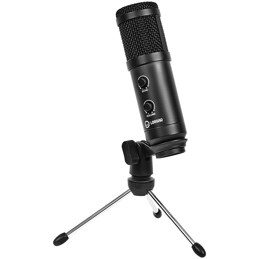 LORGAR Soner 313, Gaming Microphones, Black, USB condenser microphone with Volume Knob & Echo Kob, including 1x Microphone, 1 x 2.5M USB Cable, 1 x Tripod Stand, 1 x User Manual, body size: Φ47.4*158. [7]