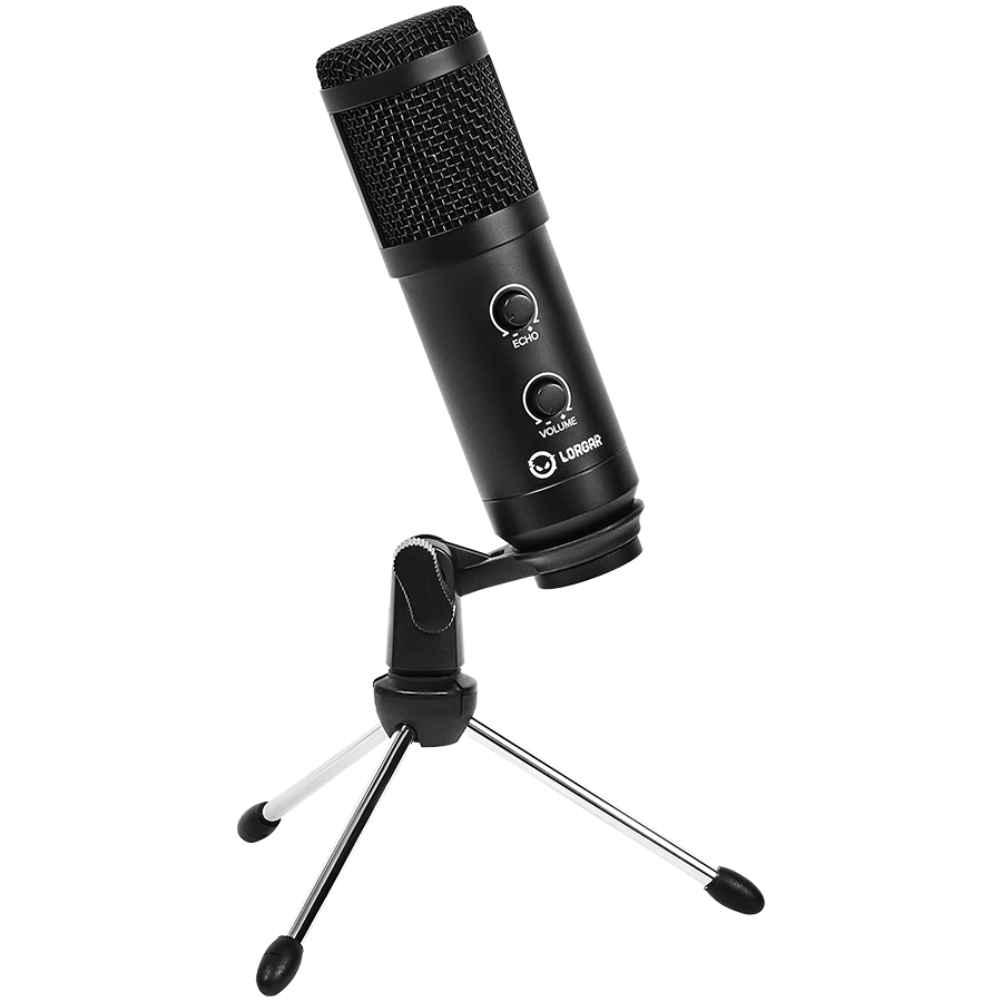 LORGAR Soner 313, Gaming Microphones, Black, USB condenser microphone with Volume Knob & Echo Kob, including 1x Microphone, 1 x 2.5M USB Cable, 1 x Tripod Stand, 1 x User Manual, body size: Φ47.4*158. [1]