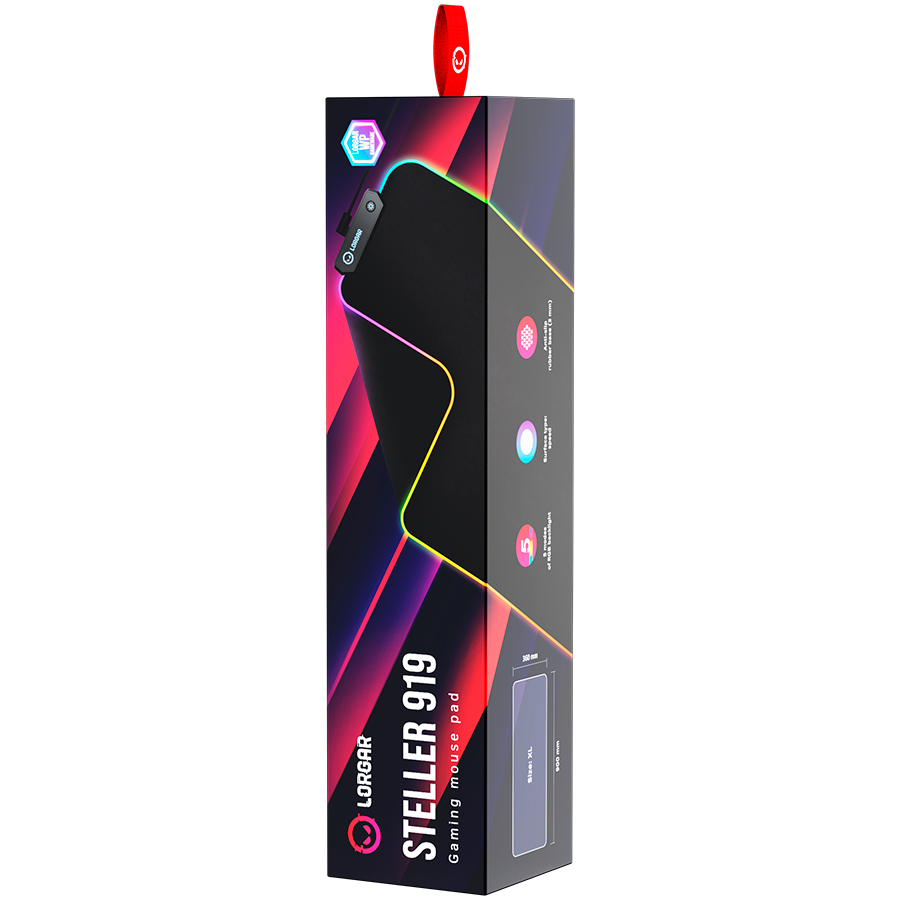 Lorgar Steller 919, Gaming mouse pad, High-speed surface, anti-slip rubber base, RGB backlight, USB connection, Lorgar WP Gameware support, size: 900mm x 360mm x 3mm, weight 0.635kg [6]