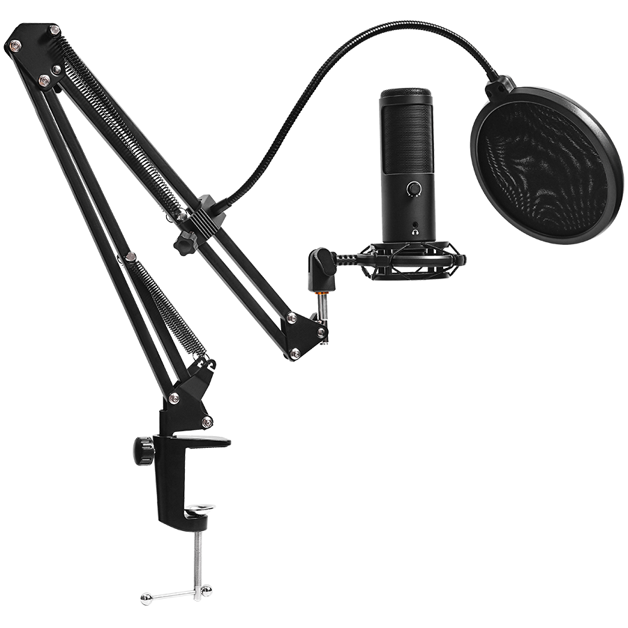 LORGAR Voicer 931, Gaming Microphone, Black, USB condenser microphone with boom arm stand, pop filter, tripod stand. including 1* microphone, 1*Boom Arm Stand with C-clamp, 1*shock mount, 1*pop filter [5]