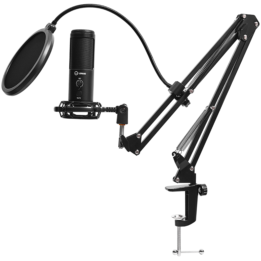 LORGAR Voicer 931, Gaming Microphone, Black, USB condenser microphone with boom arm stand, pop filter, tripod stand. including 1* microphone, 1*Boom Arm Stand with C-clamp, 1*shock mount, 1*pop filter [2]
