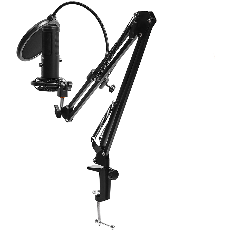 LORGAR Voicer 931, Gaming Microphone, Black, USB condenser microphone with boom arm stand, pop filter, tripod stand. including 1* microphone, 1*Boom Arm Stand with C-clamp, 1*shock mount, 1*pop filter [8]