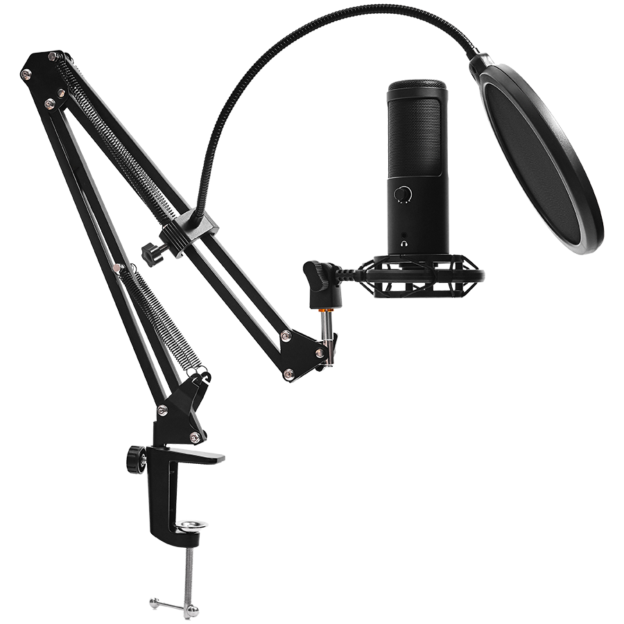 LORGAR Voicer 931, Gaming Microphone, Black, USB condenser microphone with boom arm stand, pop filter, tripod stand. including 1* microphone, 1*Boom Arm Stand with C-clamp, 1*shock mount, 1*pop filter [4]