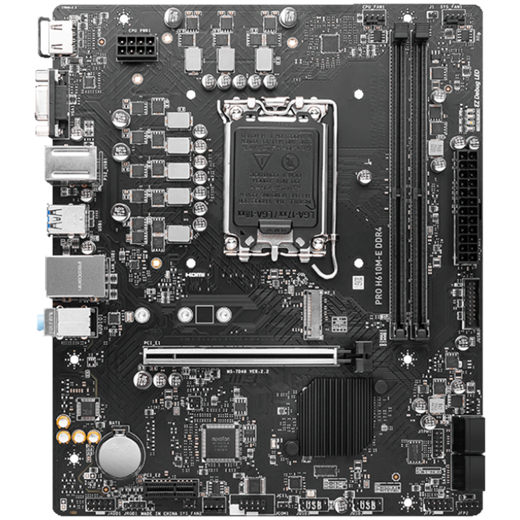 Placa de baza MSI PRO H610M-E DDR4, Micro-ATX, Socket 1700, DDR4 pe două canale 3200(OC)MHz, 1x slot PCIe x16, 1x slot M.2, 1x HDMI, 1x VGA, 2x USB 3.2 Gen 1, 4x USB 2.0 [2]