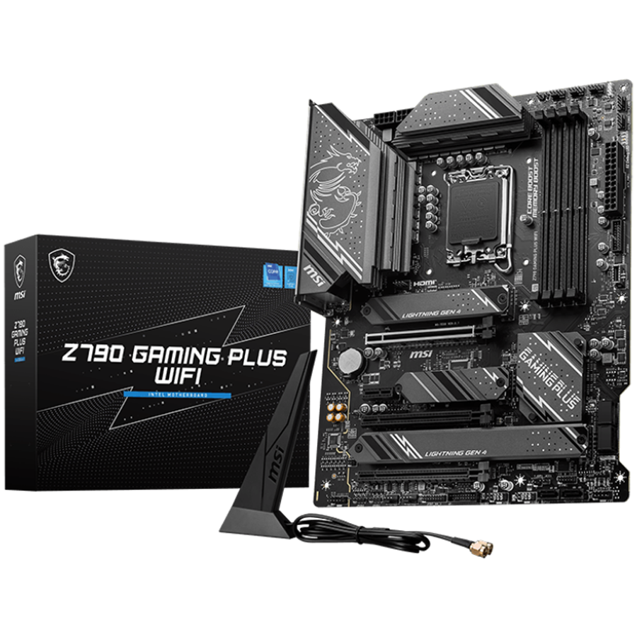 MSI Z790 GAMING PLUS WIFI , LGA 1700, 4xDDR5, Dual Channel DDR5 up to 7200+(OC)MHz, 3x PCIe x16 slot, 4x M.2 slots, 1x USB 3.2 Gen 2x2 (Type-C), 3x USB 3.2, 4x USB 2.0, 1x HDMI, 1x DP, 4x EZ Debug LED [1]