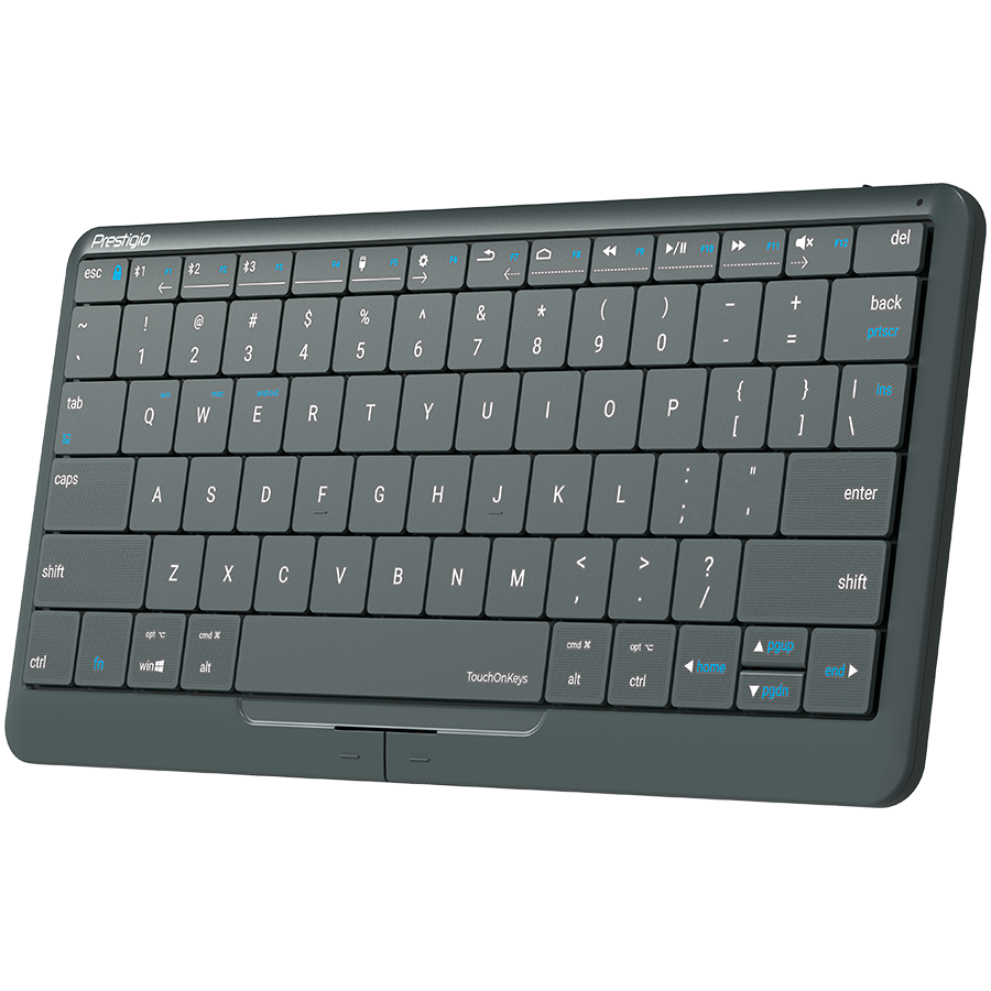 Prestigio Click&Touch 2, wireless multimedia smart keyboard with touchpad embedded into keys, auto-switch between keyboard and touchpad modes, touch multimedia sliders, left and right physical "mouse" [10]
