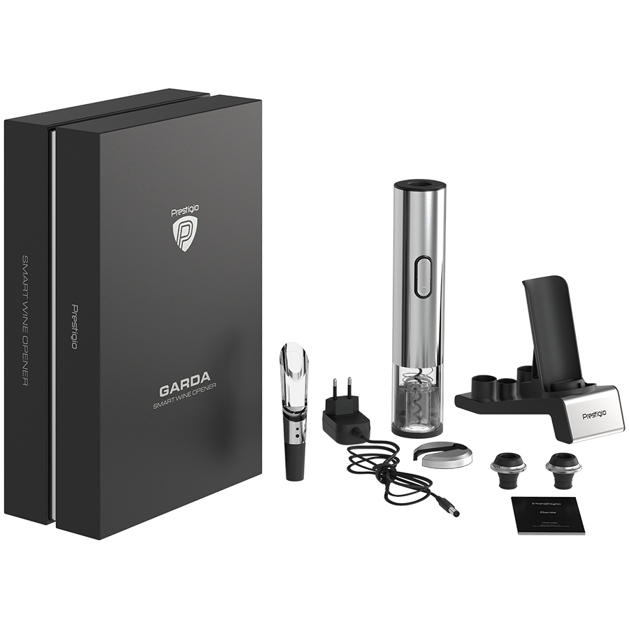 Prestigio Garda, smart wine opener, simple operation with 2 buttons, aerator, vacuum stopper preserver, foil cutter, opens up to 50 bottles wihout recharging, premium design, 500mAh battery, Dimension [18]