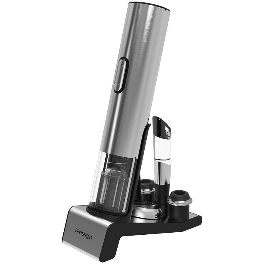 Prestigio Garda, smart wine opener, simple operation with 2 buttons, aerator, vacuum stopper preserver, foil cutter, opens up to 50 bottles wihout recharging, premium design, 500mAh battery, Dimension [1]
