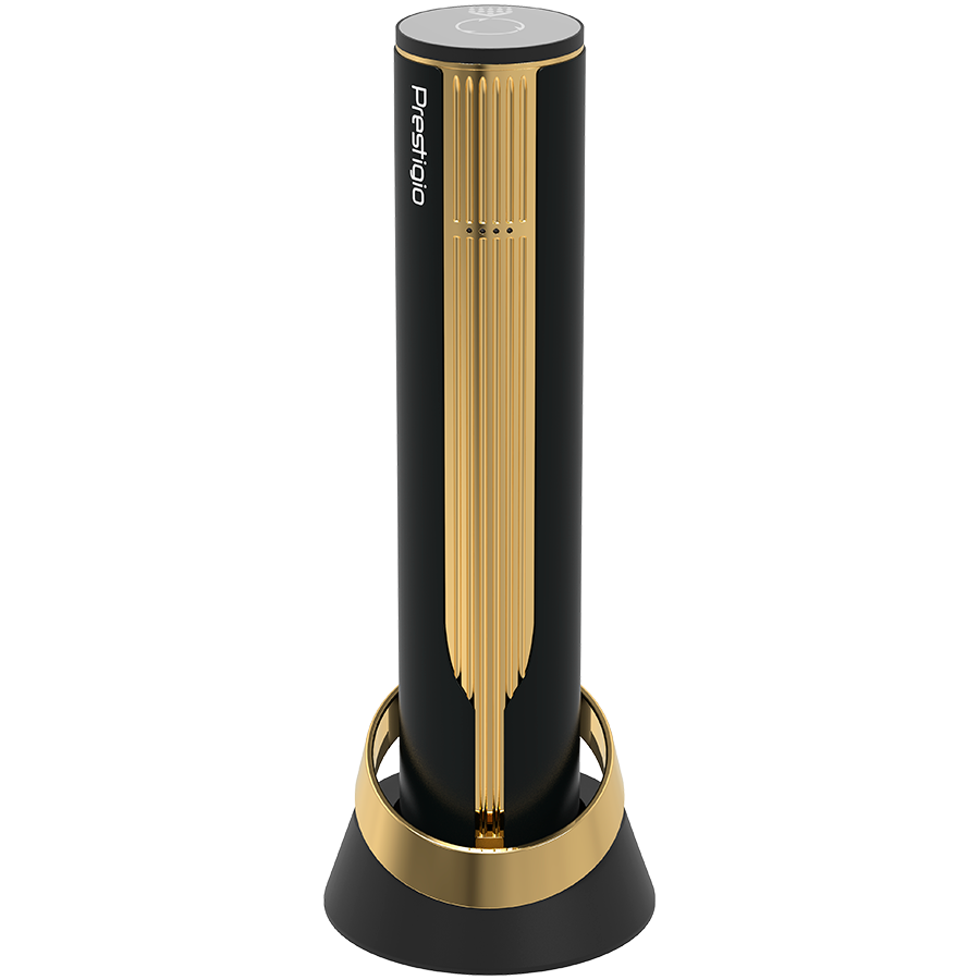 Prestigio Maggiore, smart wine opener, 100% automatic, opens up to 70 bottles without recharging, foil cutter included, premium design, 480mAh battery, Dimensions D 48*H228mm, black + gold color. [1]