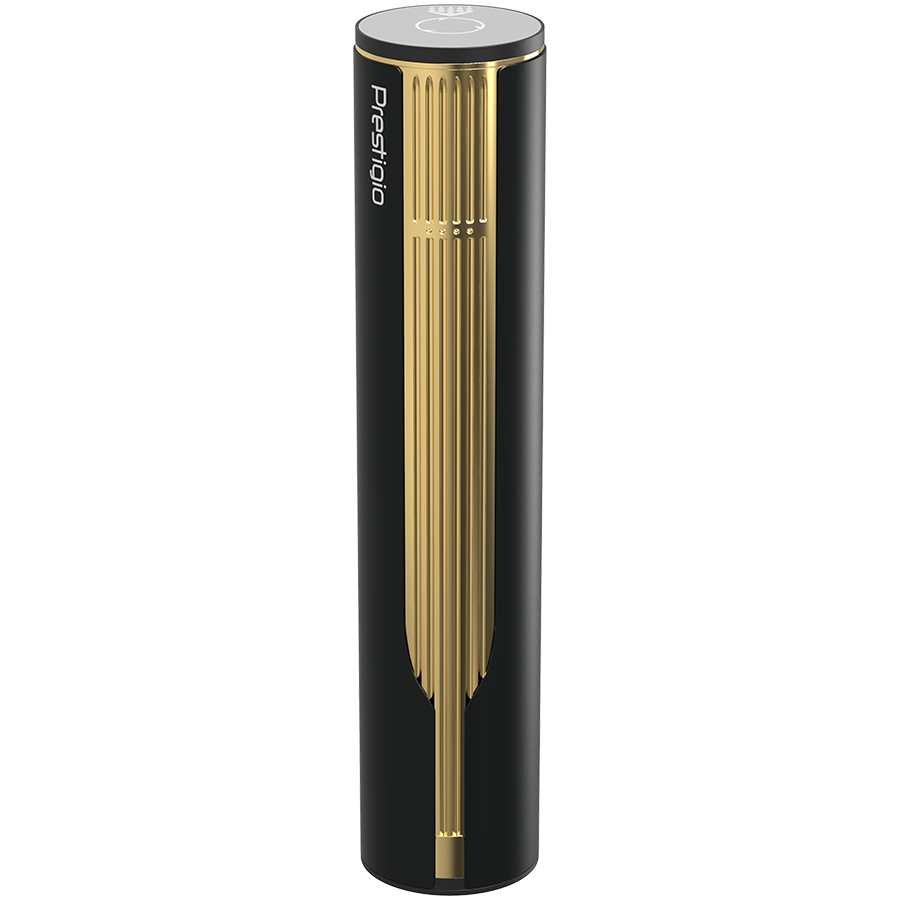 Prestigio Maggiore, smart wine opener, 100% automatic, opens up to 70 bottles without recharging, foil cutter included, premium design, 480mAh battery, Dimensions D 48*H228mm, black + gold color. [7]