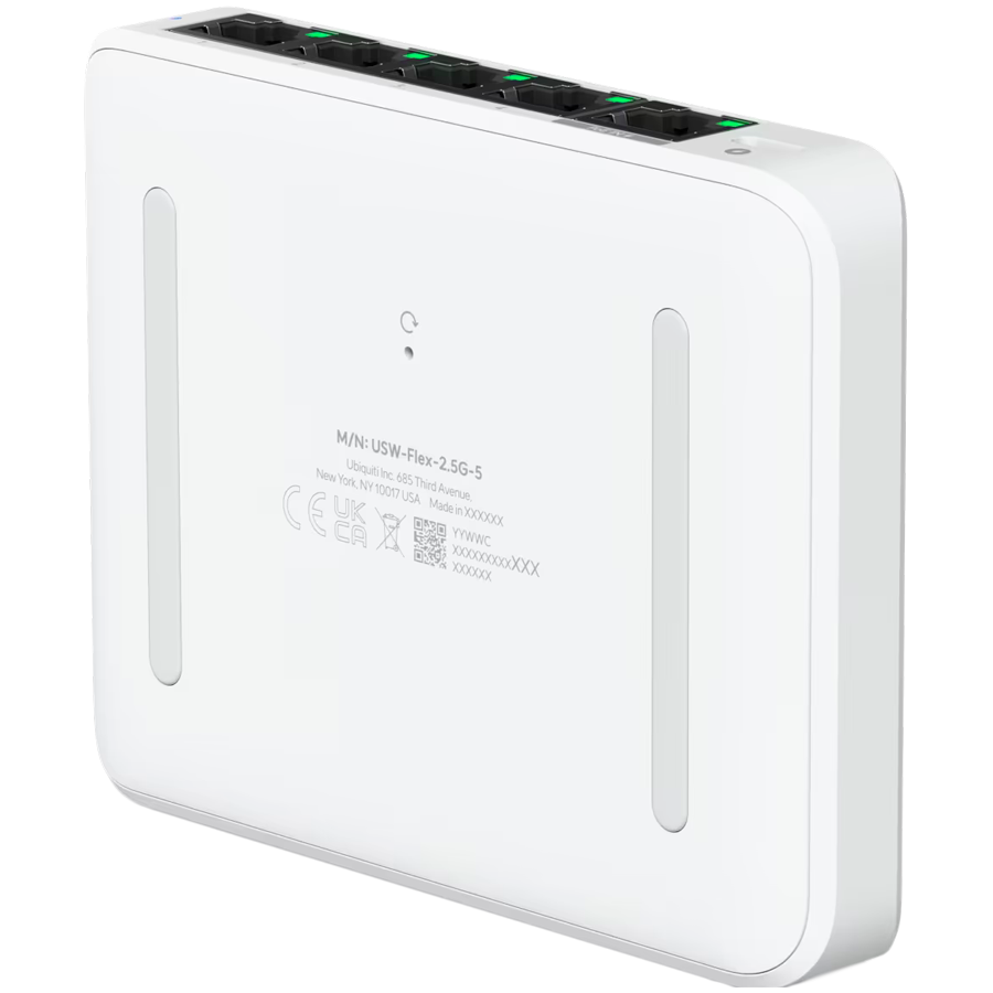 Ubiquiti 5-port 2.5G switch that can be powered with PoE or a USB-C adapter; 4x 2.5 GbE ports, 2.5 GbE PoE input port for power [4]