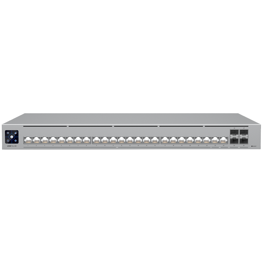 Ubiquiti Layer 3 Etherlighting USW-PRO-HD-24-POE-EU (22) 2.5 GbE, (2) 10 GbE PoE++ ports, (4) 10G SFP+ ports, DC power backup ready [1]