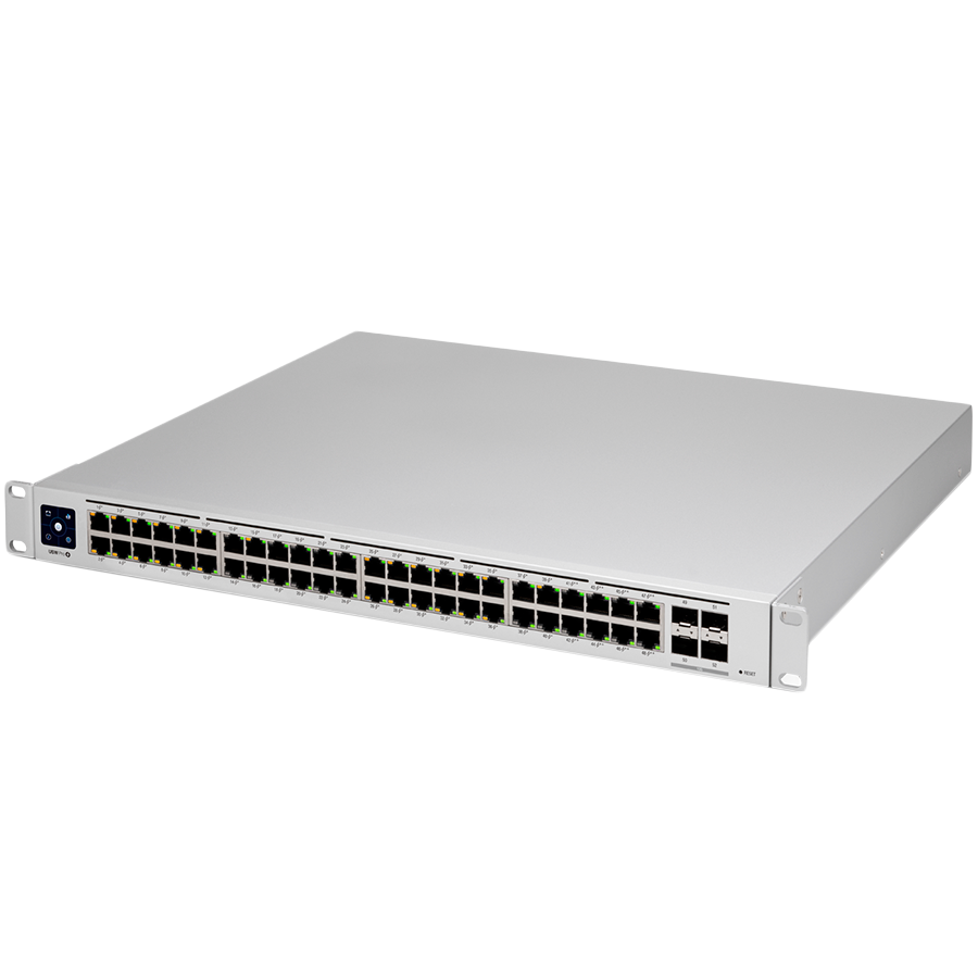 Ubiquiti Layer 3 switch with (48) GbE RJ45 ports and (4) 10G SFP+ ports. [1]