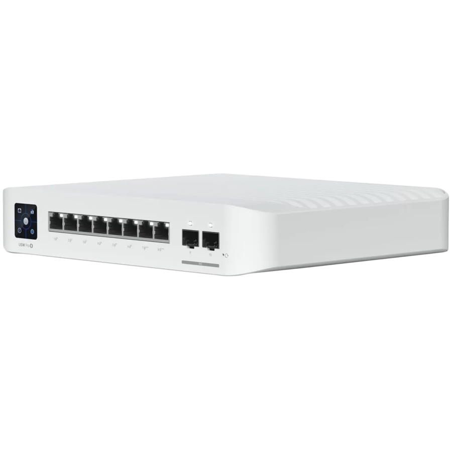 Ubiquiti USW-Pro-8-PoE-EU An 8-port, Layer 3 switch with PoE+ and PoE++ output. Can power devices with up to 120W, with a power consumption of 30W (Excluding PoE output) [2]