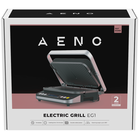 AENO ''Electric Grill EG1: 2000W, 3 heating modes - Upper Grill, Lower Grill, Both Grills Defrost, Max opening angle -180°, Temperature regulation, Timer, Removable double-sided plates, Plate size 320 [5]