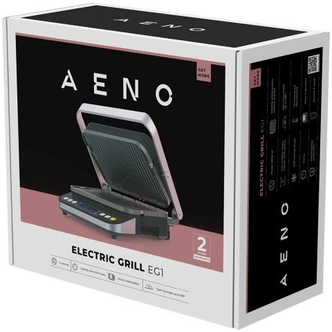 AENO ''Electric Grill EG1: 2000W, 3 heating modes - Upper Grill, Lower Grill, Both Grills Defrost, Max opening angle -180°, Temperature regulation, Timer, Removable double-sided plates, Plate size 320 [6]