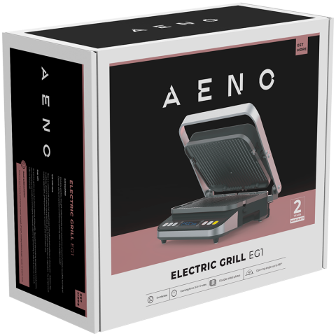 AENO ''Electric Grill EG1: 2000W, 3 heating modes - Upper Grill, Lower Grill, Both Grills Defrost, Max opening angle -180°, Temperature regulation, Timer, Removable double-sided plates, Plate size 320 [7]