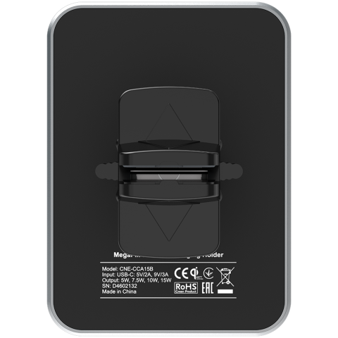 CANYON CH-15, Car holder and wireless charger MegaFix, C-15, 15W, Input: USB-C: 5V/2A, 9V/3A; Output: 5W, 7.5W, 10W, 15W;89*65*12mm,0.195kg,black [3]