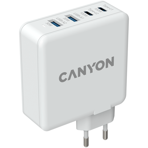CANYON H-100, GAN 100W charger Input:100V-240V Output: USB-C1/C2: 5V 3A, 9V 3A, 12V 3A, 15V 3A, 20V 5A USB-A 1/A2, 4.5V/5A, 5V/4.5A, 9V/3A, 12V/2.5A, 20V/1.5A C1+C2, 65W + 30W, C1+A1, 65W + 30W, C1+A2 [1]