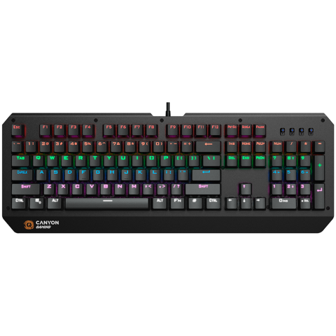 Jocuri si multimedia - CANYON Hazard GK-6, Wired multimedia gaming keyboard with lighting effect, 108pcs rainbow LED, Numbers 104keys, EN double injection layout, cable length 1.8M, 450.5*163.7*42mm, 0.90kg, color black
