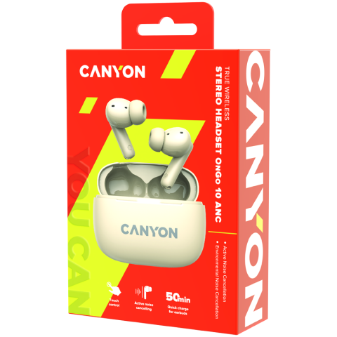 CANYON headset OnGo TWS-10 ANC+ENC Beige [7]