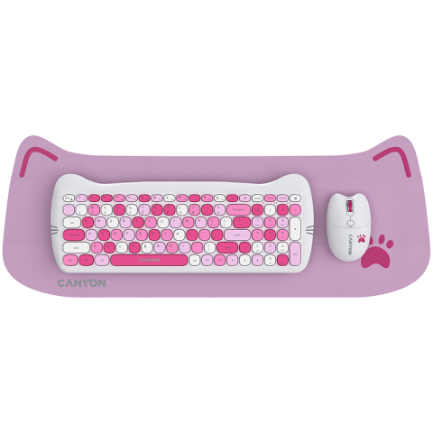 Mouse-uri - CANYON HSET-W6 EN Keyboard+Mouse Kitty Edition AAA+АА Wireless Pink