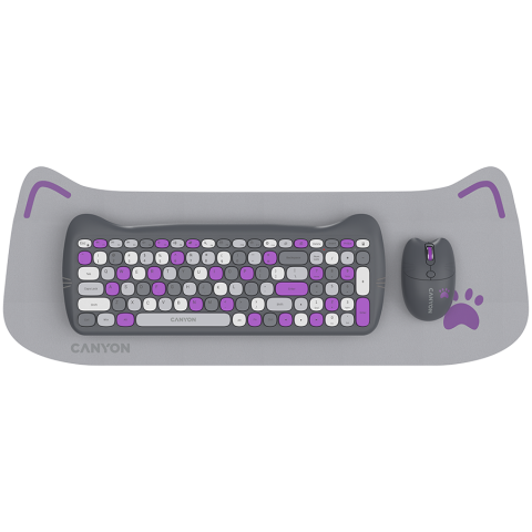 Periferice - CANYON HSET-W6 EN Keyboard+Mouse Kitty Edition AAA+АА Wireless Violet