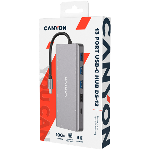 CANYON hub DS-12 13in1 4k USB-C Dark Grey [1]