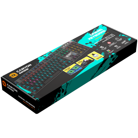 CANYON Nightfall GK-7, Wired Gaming Keyboard,Black 104 mechanical switches,60 million times key life, 22 types of lights,Removable magnetic wrist rest,4 Multifunctional control knob,Trigger actuation  [2]