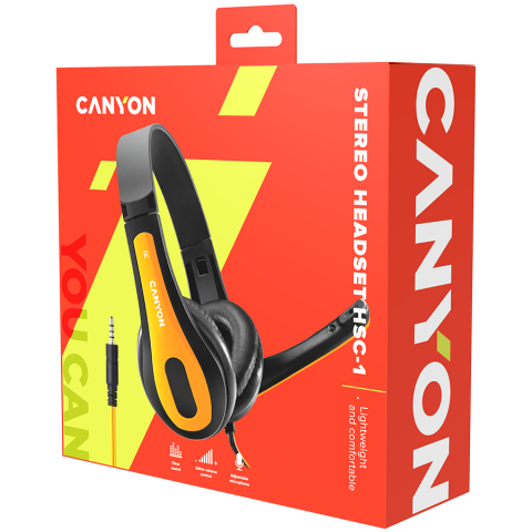CANYON PC headset HSC-1 PC Mic Flat 2m Black Yellow [5]