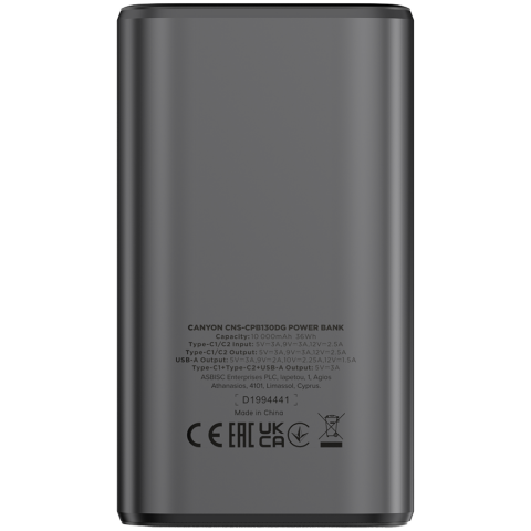CANYON power bank OnPower 130 TFT 10000 mAh PD30W Dark Grey [2]