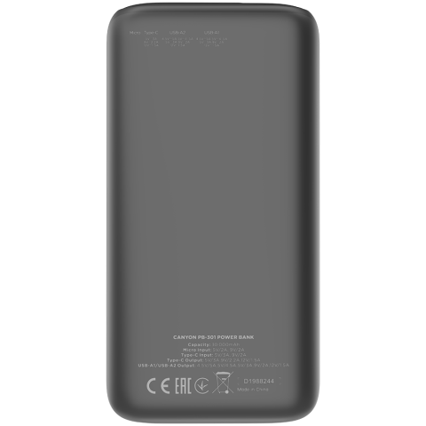 CANYON power bank PB-301 LED 30000 mAh PD 20W QC 3.0 Black [1]