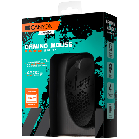 CANYON Puncher GM-11, Gaming Mouse with 7 programmable buttons, Pixart 3519 optical sensor, 4 levels of DPI and up to 4200, 5 million times key life, 1.65m Ultraweave cable, UPE feet and colorful RGB  [3]