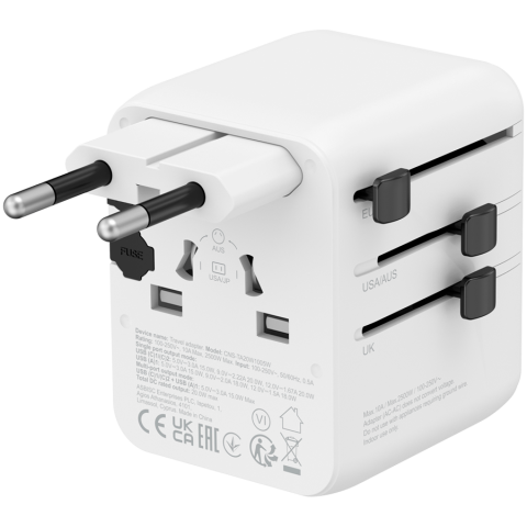 CANYON Travel Adapter OnTour 20 EU/UK/US/AUS 20W  White [1]