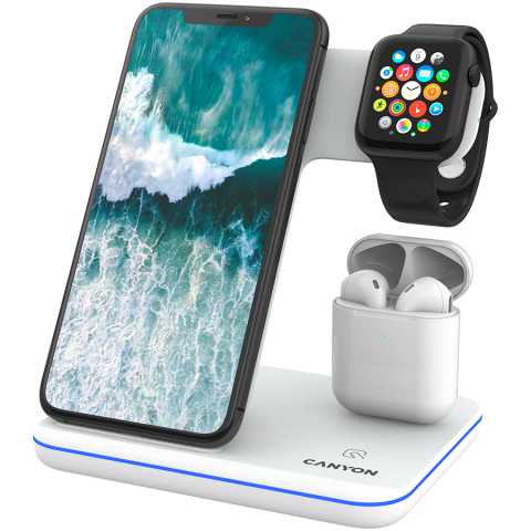Electronice/Electrocasnice - CANYON wireless charger WS-302 15W 3in1 White