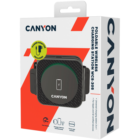 CANYON wireless charger WS-305 15W 3in1 Foldable Black [8]