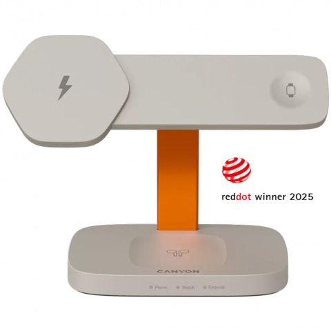 Electronice/Electrocasnice - CANYON Wireless Charging Station Hexagon 310 3in1 LightGrey/Orange