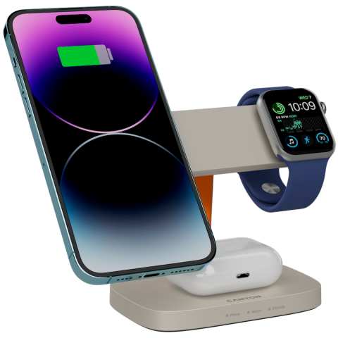 CANYON Wireless Charging Station Hexagon 310 3in1 LightGrey/Orange [6]