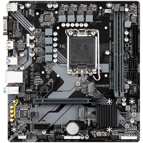 GIGABYTE Mainboard Desktop B760M H DDR4 (LGA1700, 2xDDR4, 1xDSub, 1xHDMI, GLAN, 1x PCI Express x16 PCIe 4.0, 1x PCI Express x1 PCIe 3.0, 2xM.2, 4 x SATAIII, 6x USB3.2 Gen1, 6x USB2.0/1.1) mATX [1]