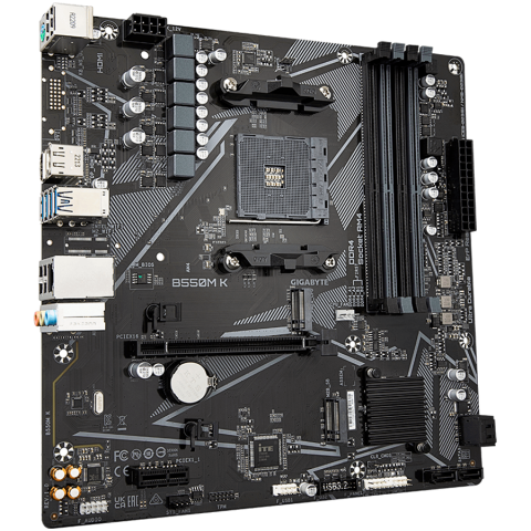 GIGABYTE MB B550M K 4 x DDR4 PCIe 3.0 2 x M.2 4 x SATA 1 x DisplayPort 1 x HDMI port Micro ATX [1]