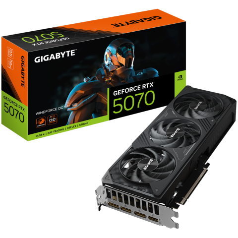 Plăci video - GIGABYTE Video Card NVIDIA GeForce RTX 5070 WINDFORCE OC SFF 12G (12GB GDDR7/192bit, PCI-E 5.0, Recommended PSU 750W, 16Pin Power connector, 3x DP, 1x HDMI) Black