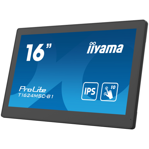 IIYAMA Monitor LED T1624MSC-B1 15.6” Full HD PCAP 10pt touchscreen monitor with IPS panel technology, integrated media player and a hinged stand on the back [1]