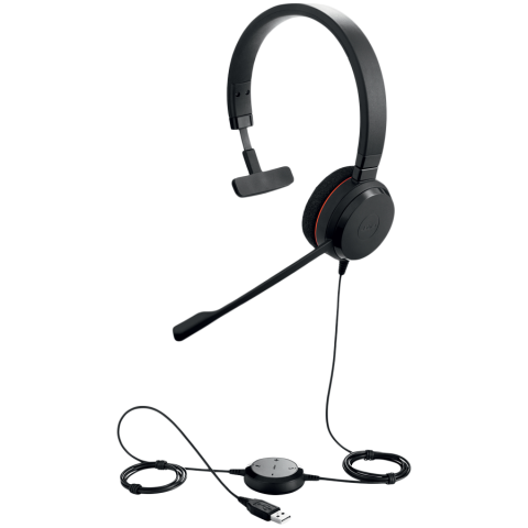 JABRA EVOLVE 20 MS Mono USB Headband, Noise cancelling,USB connector, with mute-button and volume control on the cord, with foam ear cushion, Microsoft optimized [2]